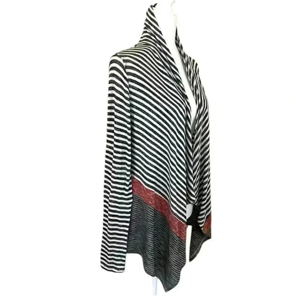 Hem & Thread Gray/White Striped Open Front Cotton/Rayon Waterfall Cardigan SizeM - Picture 2 of 11